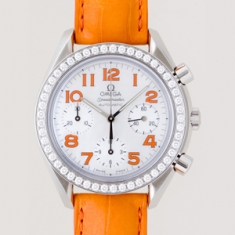 オメガ スピード ダイヤベゼル　オレンジ革 シェルオレンジアラビア 3835.78.38 コピー 時計