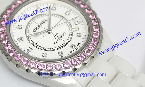 偽物CHANELシャネル時計 スーパーコピーJ12 オートマティック ピンクサファイアベゼル H2011