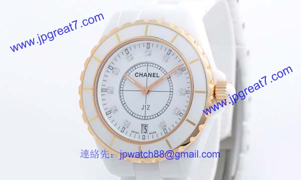 偽物CHANELシャネル時計 ホワイトセラミック/ピンクゴールドJ12 38 H2180