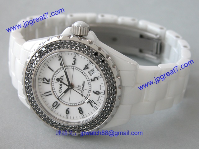 シャネル CHANEL時計 J12 38mm　ホワイトセラミック　ベゼルブラックダイヤ ホワイト H1631